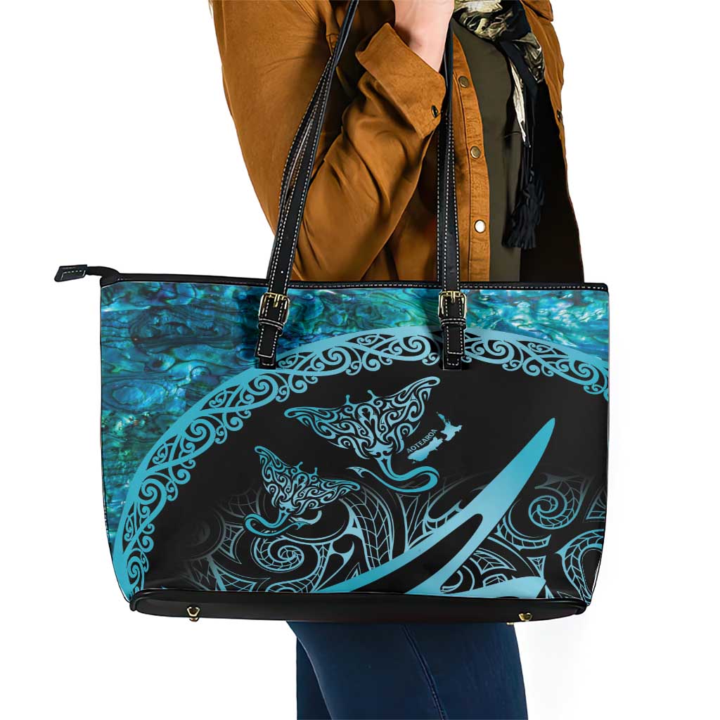 New Zealand Stingray Leather Tote Bag Aotearoa Whai With Maori Paua Shell