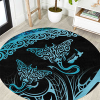 New Zealand Stingray Round Carpet Aotearoa Whai With Maori Paua Shell LT14 Turquoise - Polynesian Pride