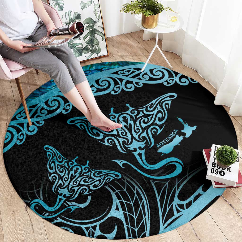 New Zealand Stingray Round Carpet Aotearoa Whai With Maori Paua Shell LT14 - Polynesian Pride