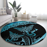 New Zealand Stingray Round Carpet Aotearoa Whai With Maori Paua Shell LT14 - Polynesian Pride