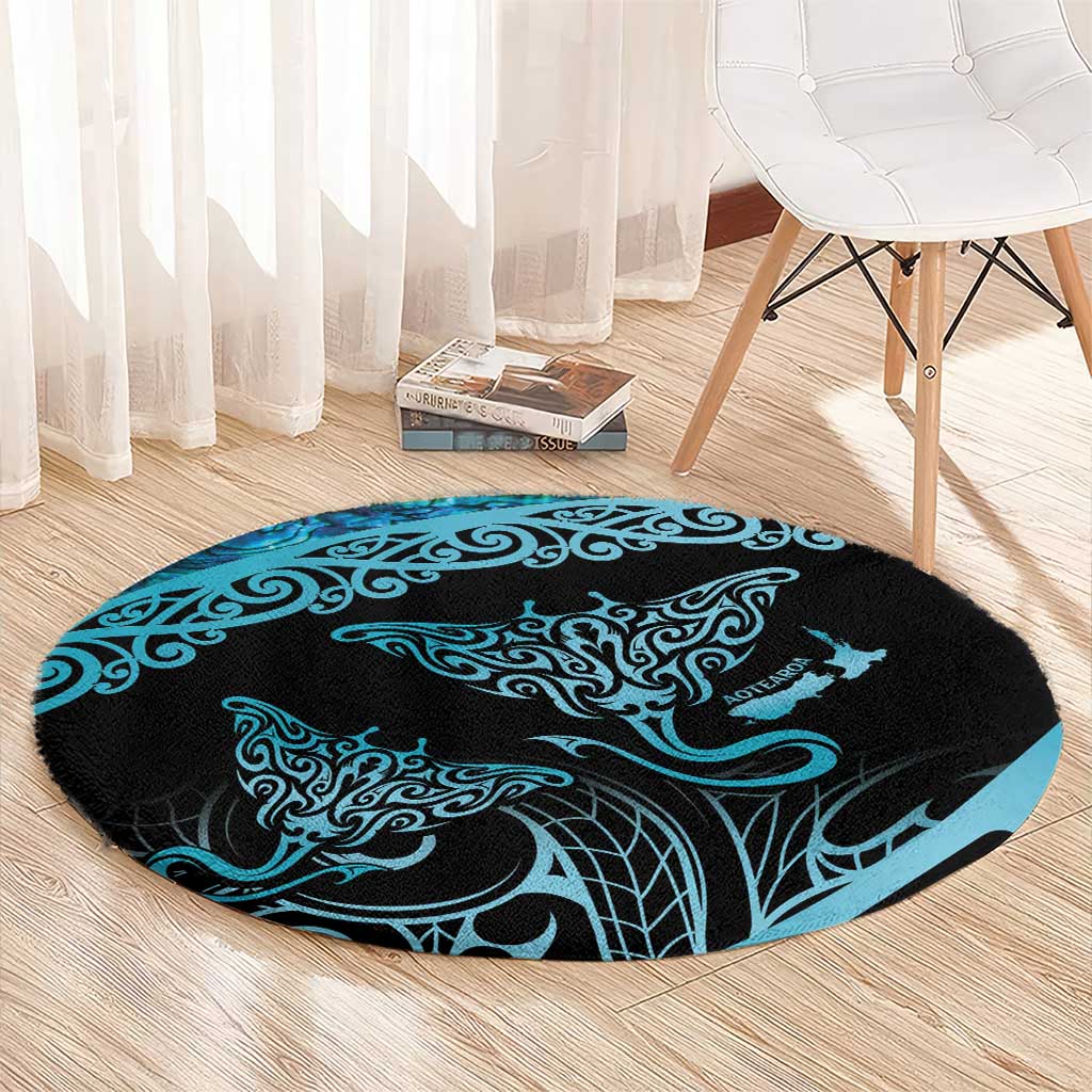 New Zealand Stingray Round Carpet Aotearoa Whai With Maori Paua Shell LT14 - Polynesian Pride