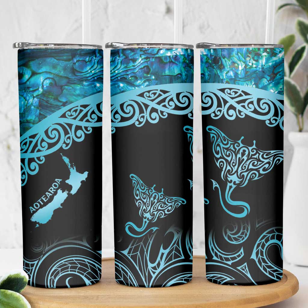New Zealand Stingray Skinny Tumbler Aotearoa Whai With Maori Paua Shell