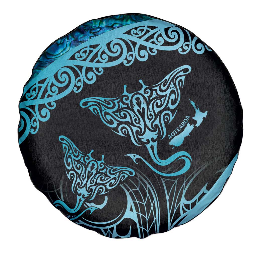 New Zealand Stingray Spare Tire Cover Aotearoa Whai With Maori Paua Shell LT14 - Polynesian Pride