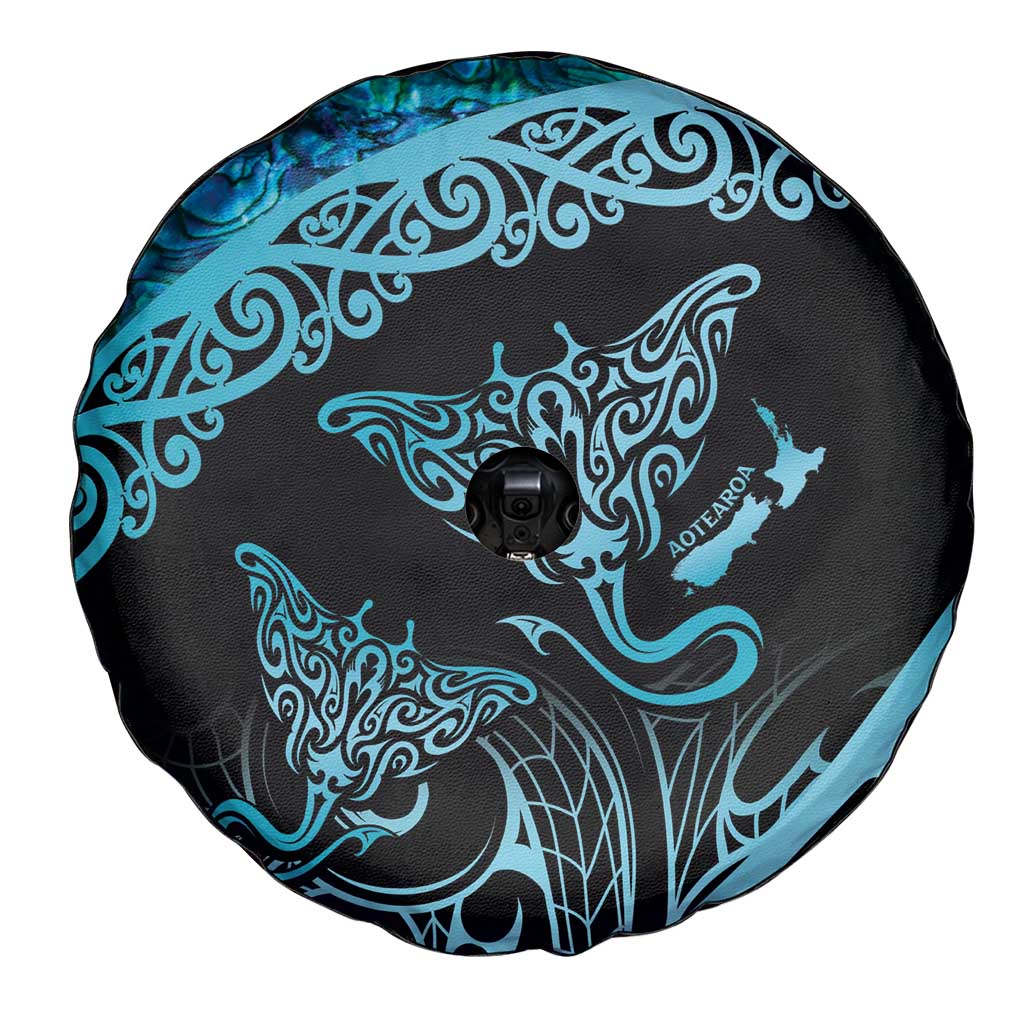 New Zealand Stingray Spare Tire Cover Aotearoa Whai With Maori Paua Shell LT14 - Polynesian Pride