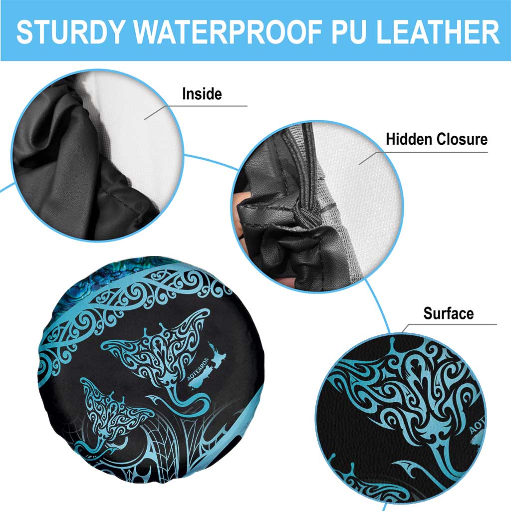 New Zealand Stingray Spare Tire Cover Aotearoa Whai With Maori Paua Shell LT14 - Polynesian Pride