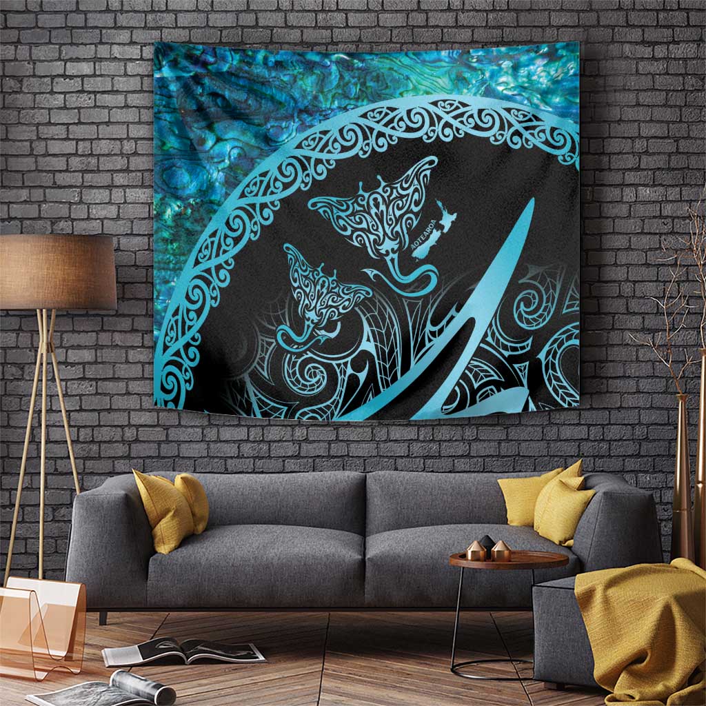 New Zealand Stingray Tapestry Aotearoa Whai With Maori Paua Shell LT14 - Polynesian Pride
