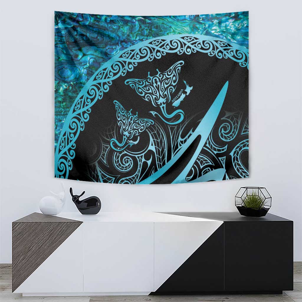 New Zealand Stingray Tapestry Aotearoa Whai With Maori Paua Shell LT14 - Polynesian Pride
