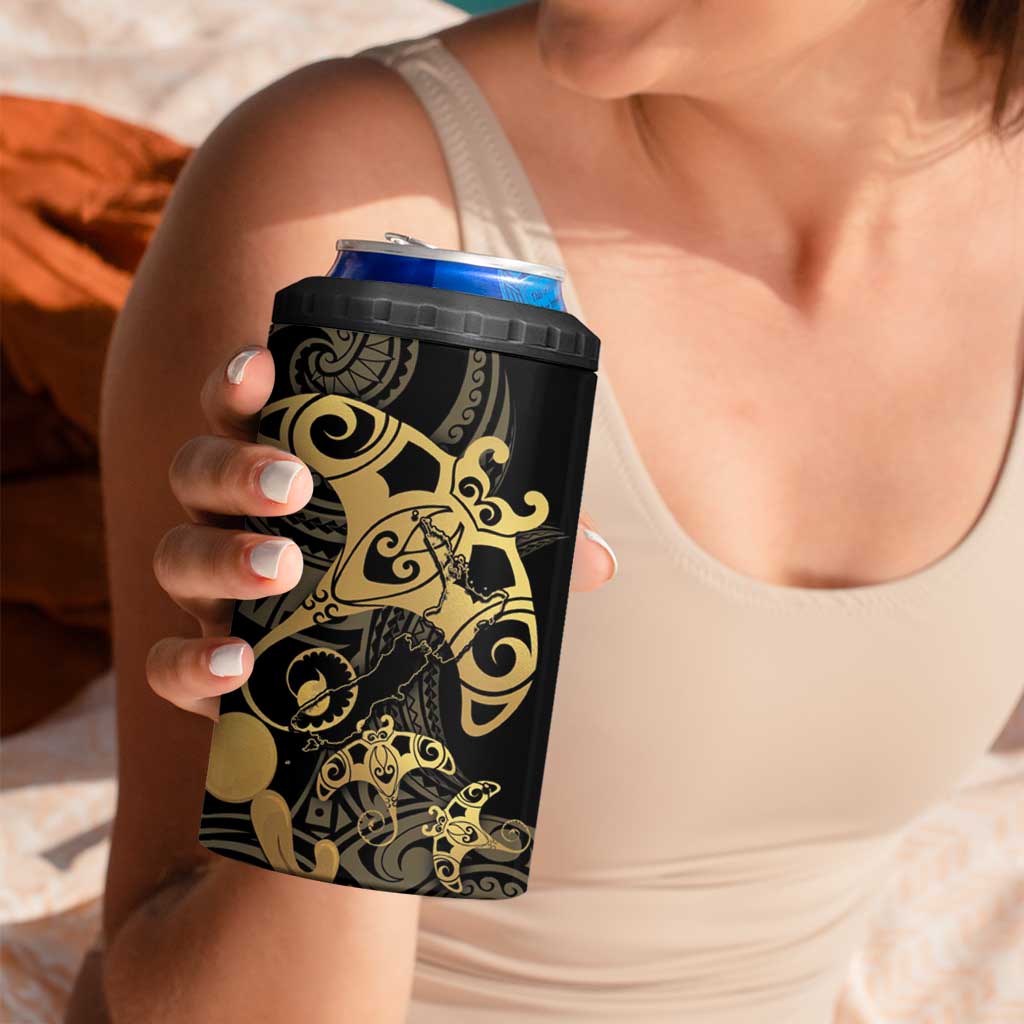 Black And Gold Aotearoa Whai Can Cooler Tumbler NZ Stingrays Maori Curves Style