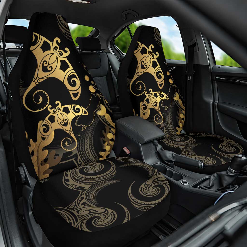Black And Gold Aotearoa Whai Car Seat Cover NZ Stingrays Maori Curves Style LT14 One Size Gold - Polynesian Pride