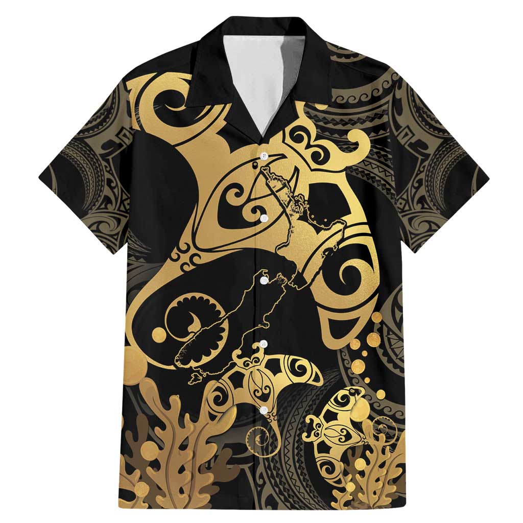 Black And Gold Aotearoa Whai Family Matching Mermaid Dress and Hawaiian Shirt NZ Stingrays Maori Curves Style