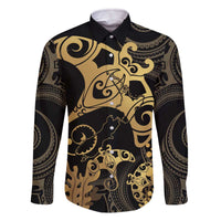 Black And Gold Aotearoa Whai Family Matching Off Shoulder Short Dress and Hawaiian Shirt NZ Stingrays Maori Curves Style LT14 Dad's Shirt - Long Sleeve Gold - Polynesian Pride