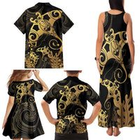Black And Gold Aotearoa Whai Family Matching Tank Maxi Dress and Hawaiian Shirt NZ Stingrays Maori Curves Style LT14 - Polynesian Pride