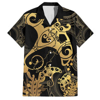 Black And Gold Aotearoa Whai Family Matching Tank Maxi Dress and Hawaiian Shirt NZ Stingrays Maori Curves Style LT14 Dad's Shirt - Short Sleeve Gold - Polynesian Pride