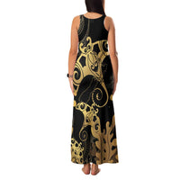 Black And Gold Aotearoa Whai Family Matching Tank Maxi Dress and Hawaiian Shirt NZ Stingrays Maori Curves Style LT14 - Polynesian Pride