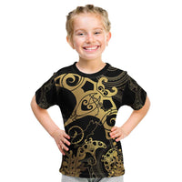 Black And Gold Aotearoa Whai Kid T Shirt NZ Stingrays Maori Curves Style LT14 Gold - Polynesian Pride