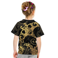 Black And Gold Aotearoa Whai Kid T Shirt NZ Stingrays Maori Curves Style LT14 - Polynesian Pride