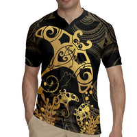 Black And Gold Aotearoa Whai Rugby Jersey NZ Stingrays Maori Curves Style