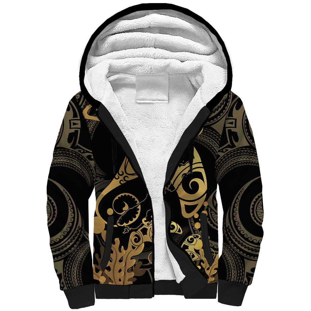 Black And Gold Aotearoa Whai Sherpa Hoodie NZ Stingrays Maori Curves Style