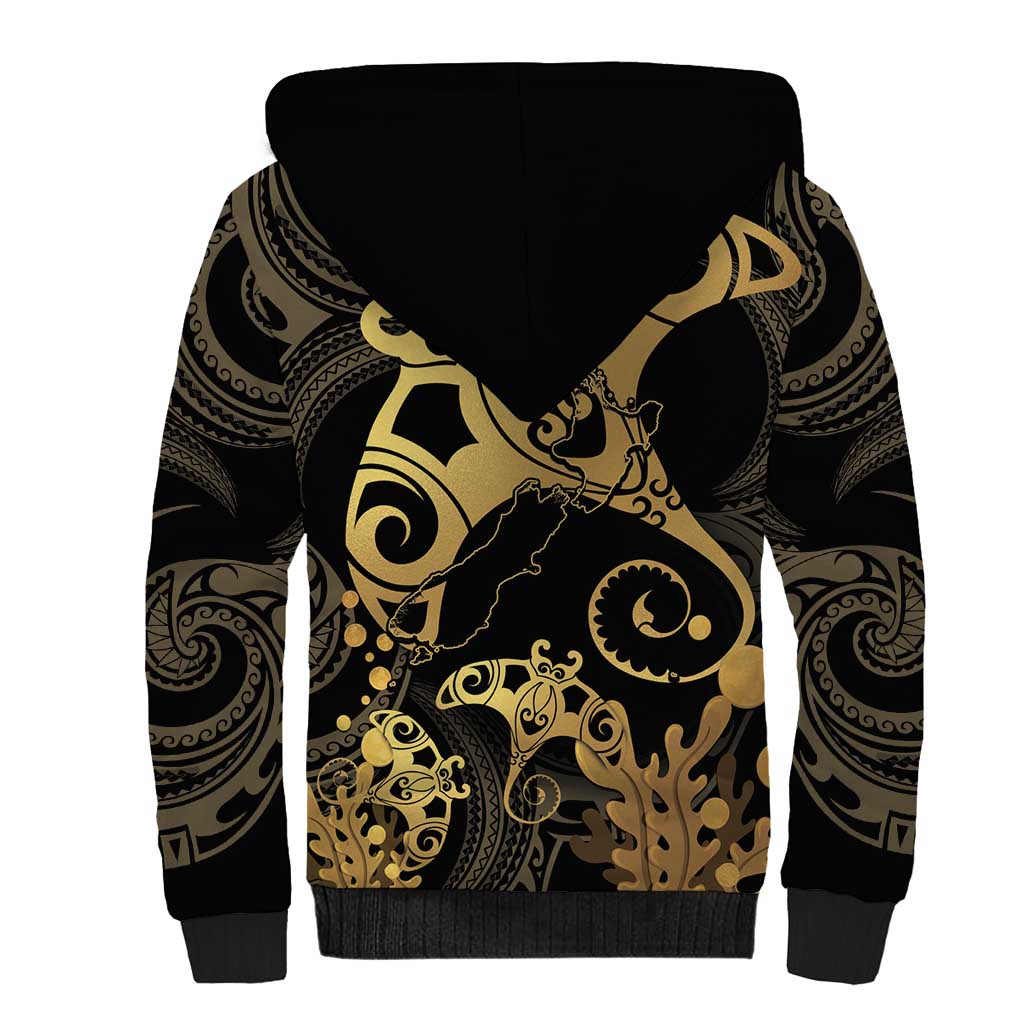 Black And Gold Aotearoa Whai Sherpa Hoodie NZ Stingrays Maori Curves Style