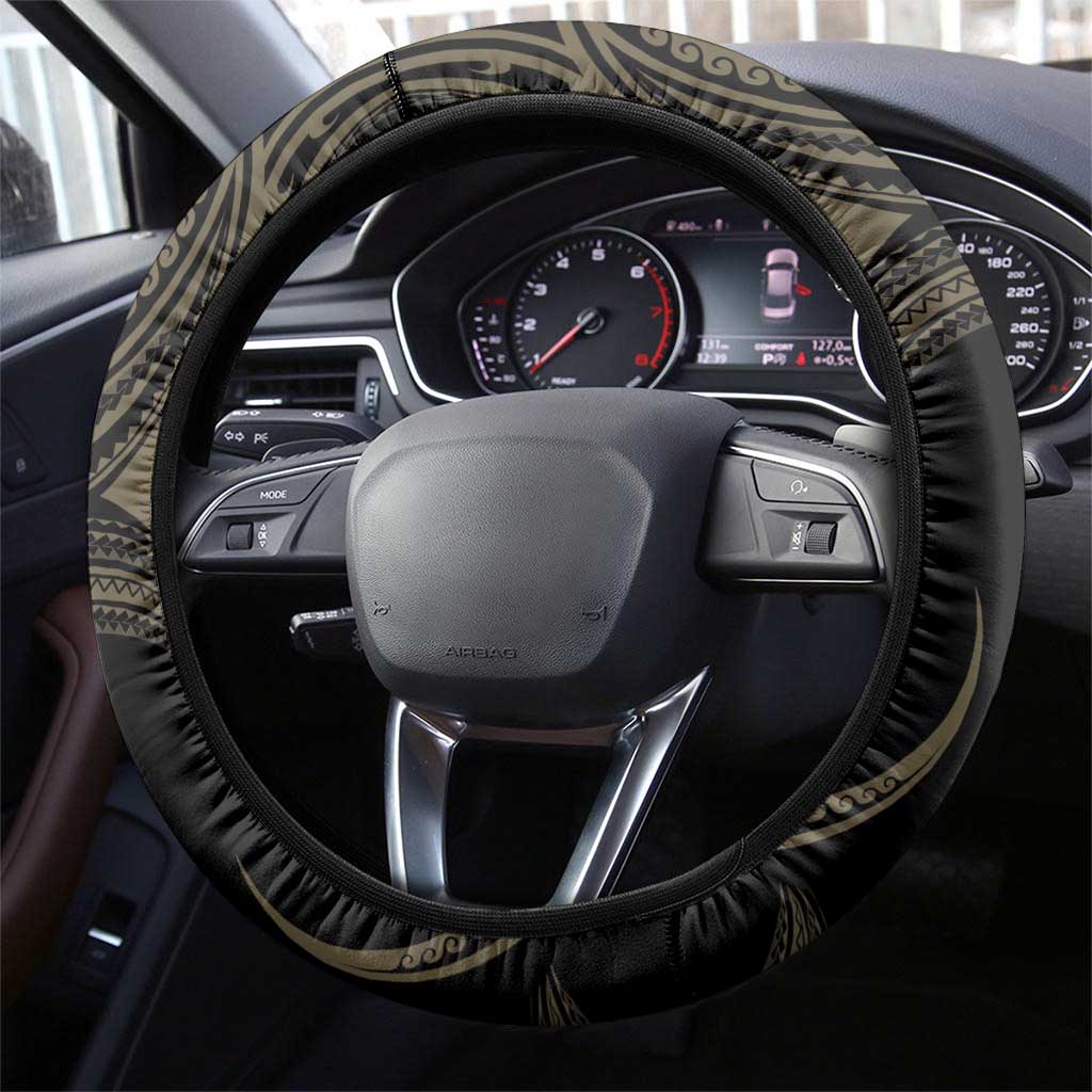 Black And Gold Aotearoa Whai Steering Wheel Cover NZ Stingrays Maori Curves Style