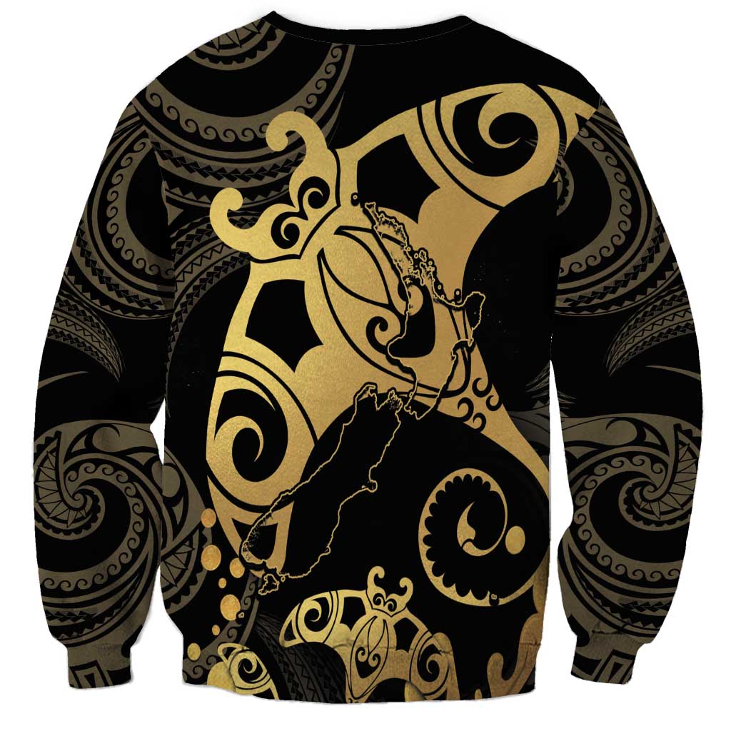 Black And Gold Aotearoa Whai Sweatshirt NZ Stingrays Maori Curves Style