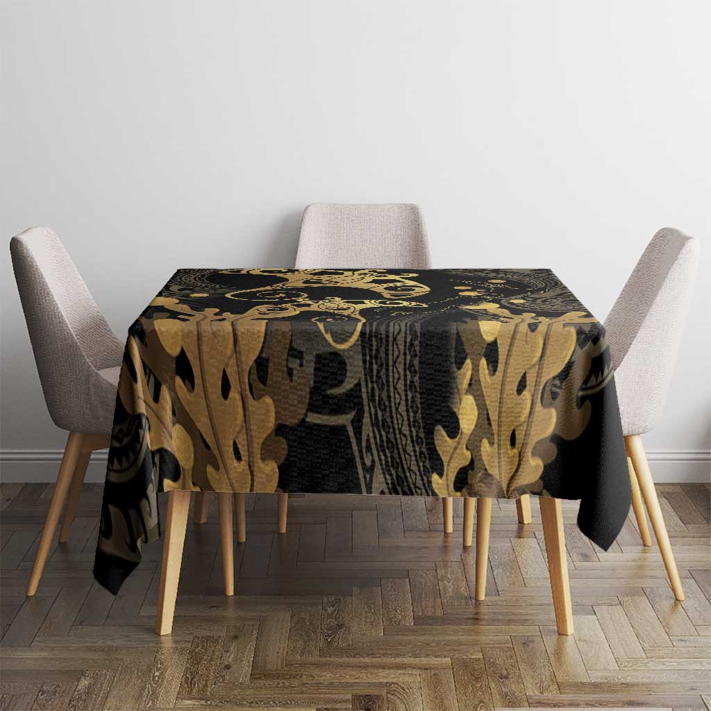 Black And Gold Aotearoa Whai Tablecloth NZ Stingrays Maori Curves Style