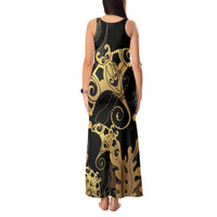 Black And Gold Aotearoa Whai Tank Maxi Dress NZ Stingrays Maori Curves Style