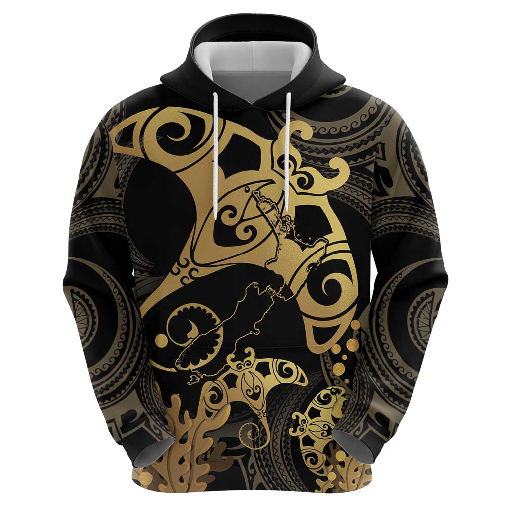 Black And Gold Aotearoa Whai Zip Hoodie NZ Stingrays Maori Curves Style