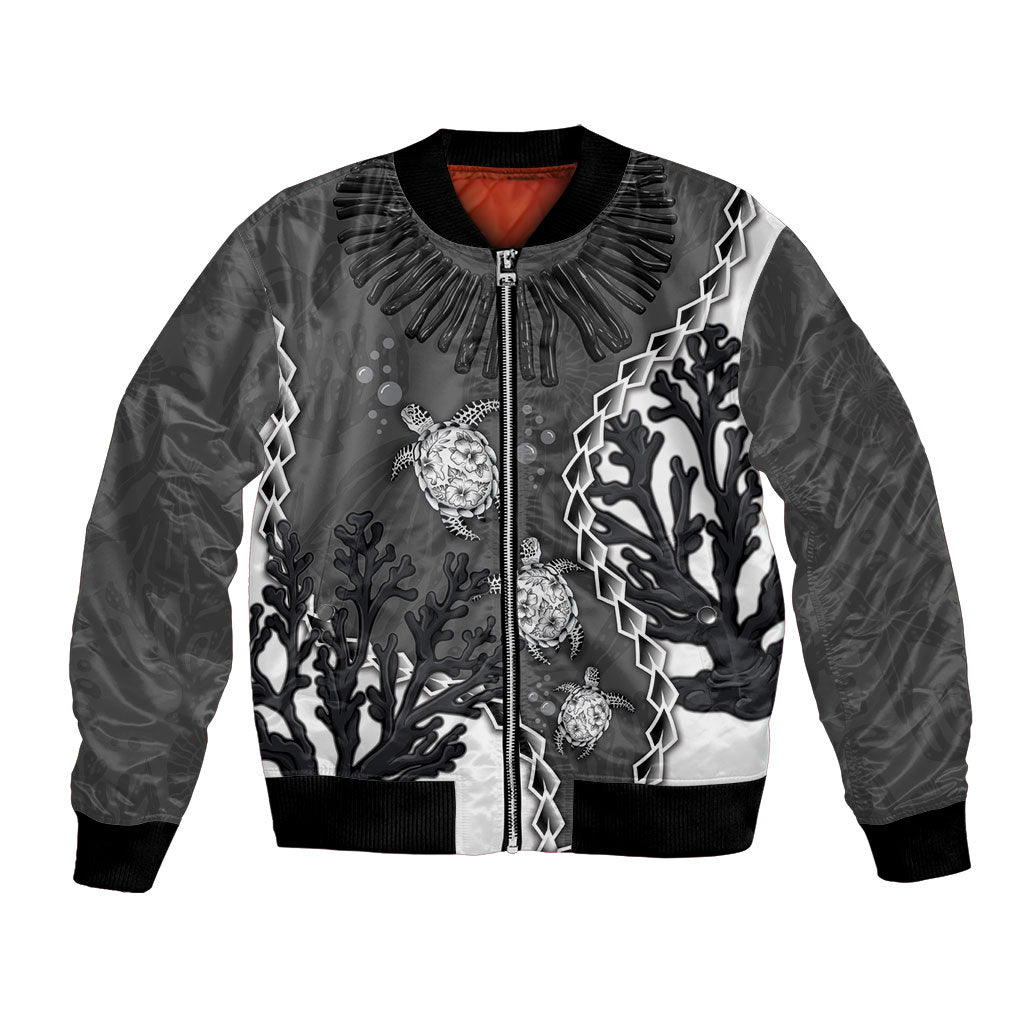 Personalized Black Coral Hawaii Bomber Jacket Ekaha Ku Moana Honu Sea Turtle LT14 Unisex Gray - Polynesian Pride