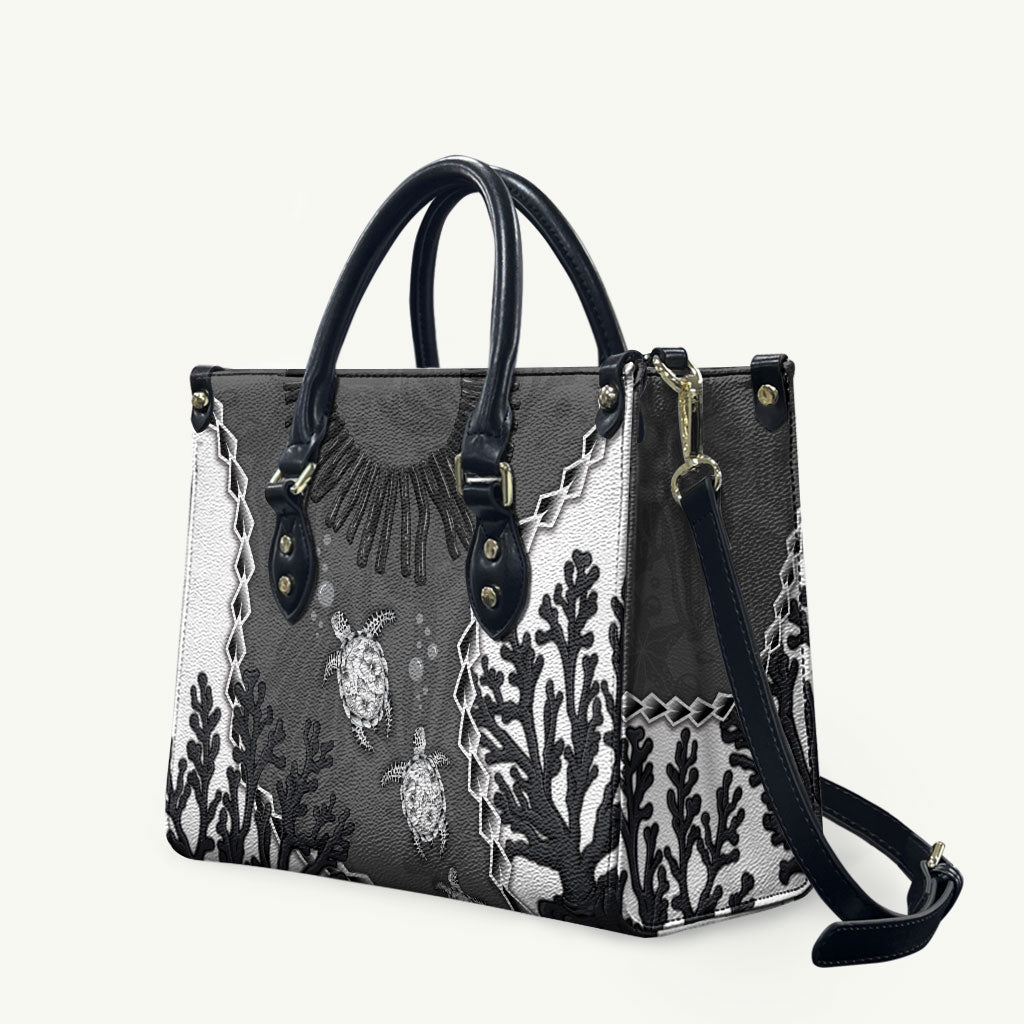 Black Coral Hawaii Leather Bag Ekaha Ku Moana Honu Sea Turtle LT14 Gray - Polynesian Pride