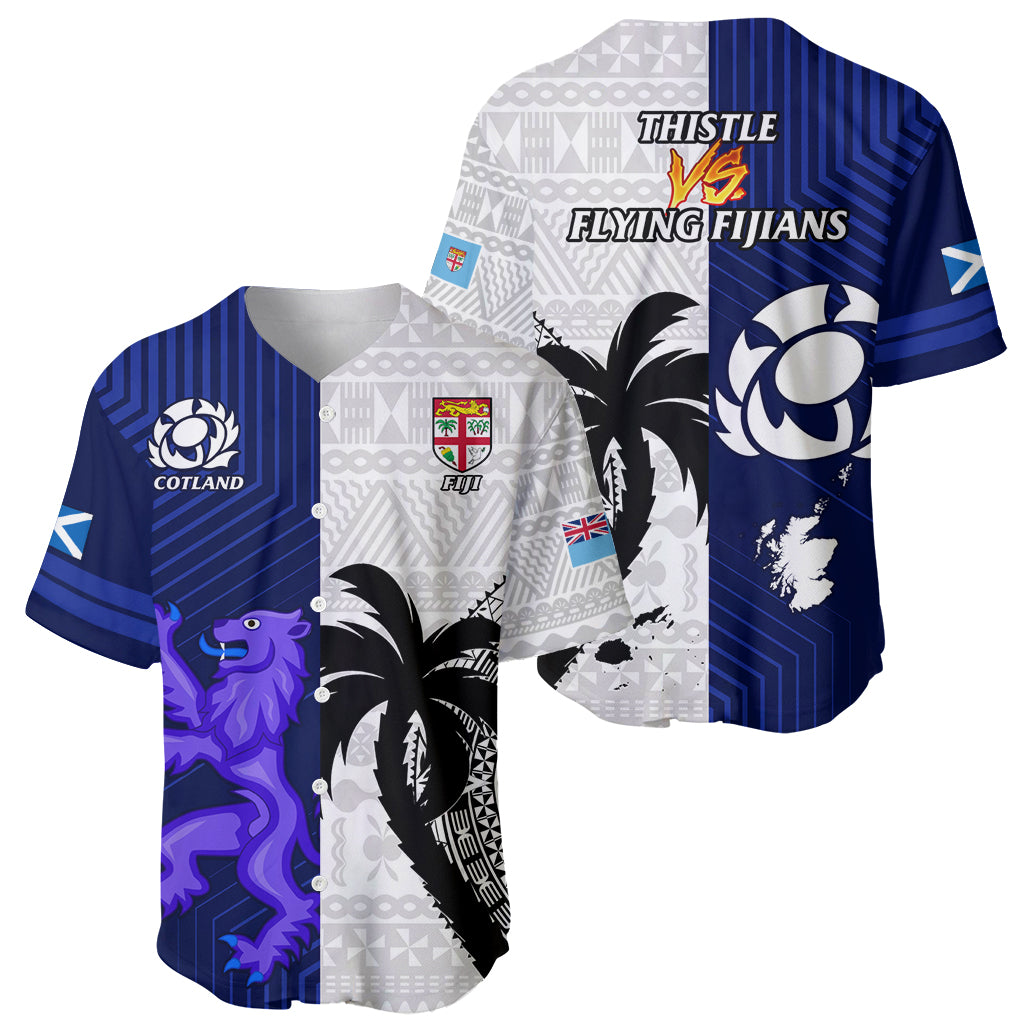 Fiji And Scotland Rugby Baseball Jersey Fijian Tapa Pattern With Thistle LT14 - Polynesian Pride