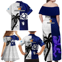 Fiji And Scotland Rugby Family Matching Off Shoulder Maxi Dress and Hawaiian Shirt Fijian Tapa Pattern With Thistle LT14 - Polynesian Pride