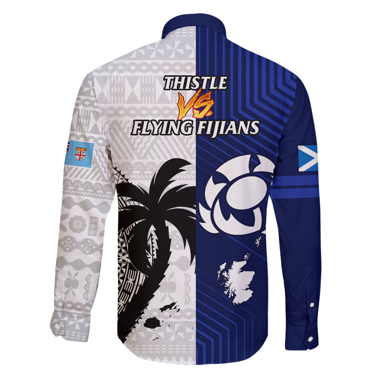 Fiji And Scotland Rugby Family Matching Off Shoulder Short Dress and Hawaiian Shirt Fijian Tapa Pattern With Thistle LT14 - Polynesian Pride