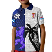 Fiji And Scotland Rugby Kid Polo Shirt Fijian Tapa Pattern With Thistle LT14 Kid Blue - Polynesian Pride