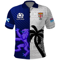 Fiji And Scotland Rugby Polo Shirt Fijian Tapa Pattern With Thistle LT14 Blue - Polynesian Pride