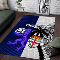 Custom Fiji And Scotland Rugby Area Rug Fijian Tapa Pattern With Thistle LT14 Blue - Polynesian Pride