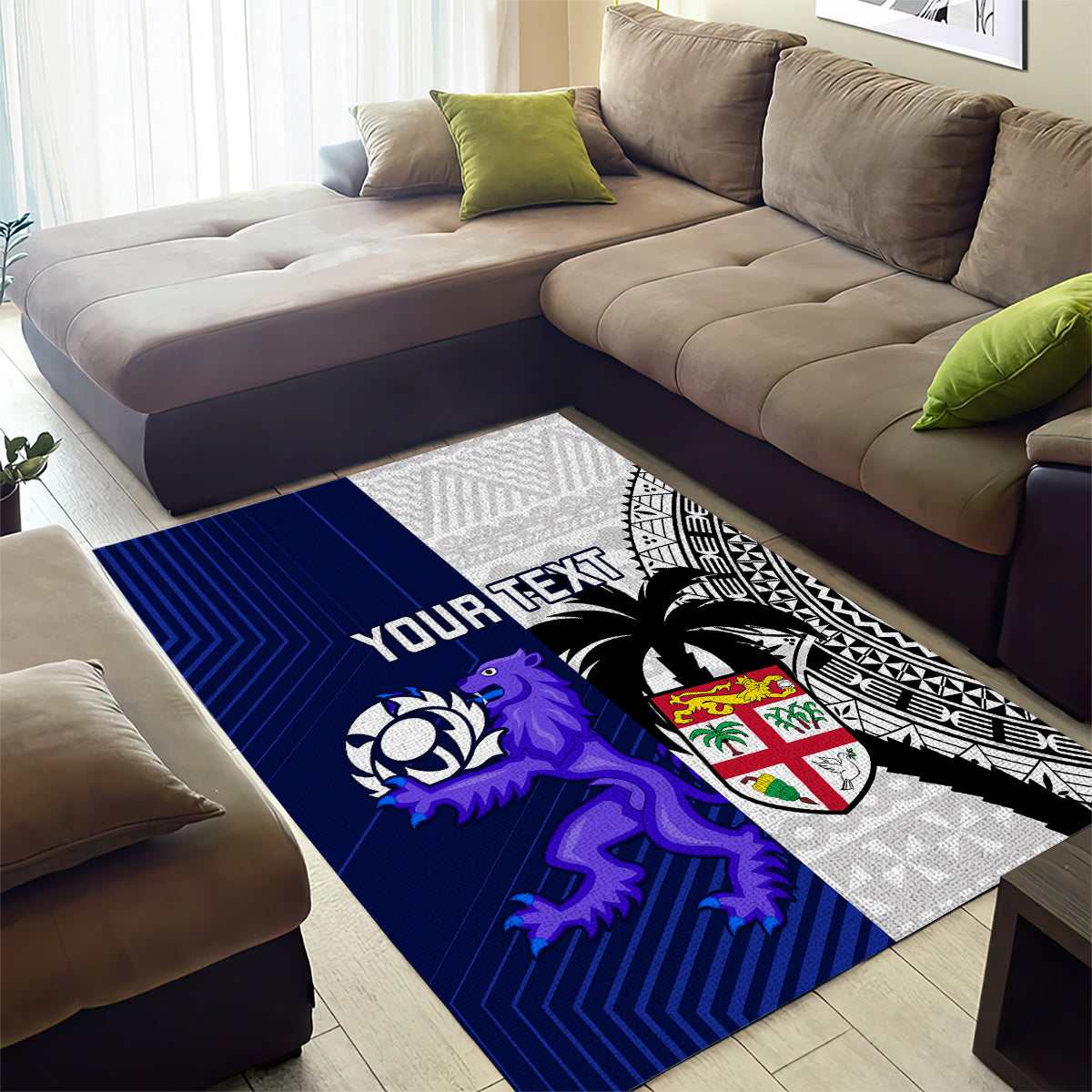 Custom Fiji And Scotland Rugby Area Rug Fijian Tapa Pattern With Thistle LT14 - Polynesian Pride