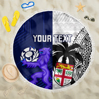 Custom Fiji And Scotland Rugby Beach Blanket Fijian Tapa Pattern With Thistle LT14 One Size 150cm Blue - Wonder Print Shop
