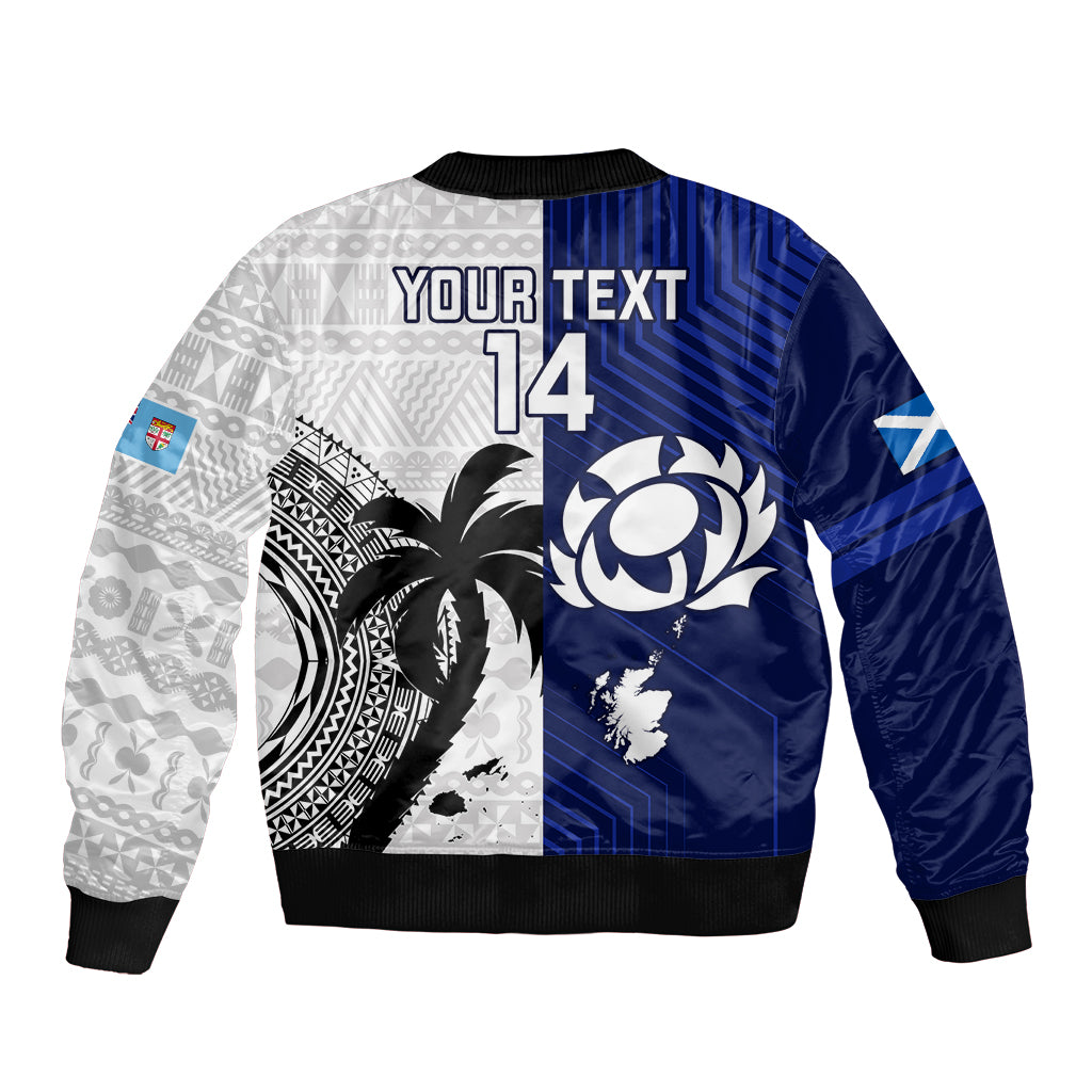 Custom Fiji And Scotland Rugby Bomber Jacket Fijian Tapa Pattern With Thistle LT14 - Polynesian Pride