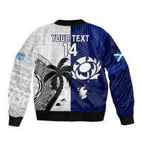 Custom Fiji And Scotland Rugby Bomber Jacket Fijian Tapa Pattern With Thistle LT14 - Polynesian Pride