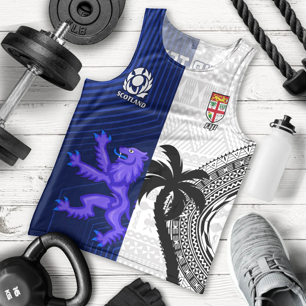 Custom Fiji And Scotland Rugby Men Tank Top Fijian Tapa Pattern With Thistle LT14 Blue - Polynesian Pride