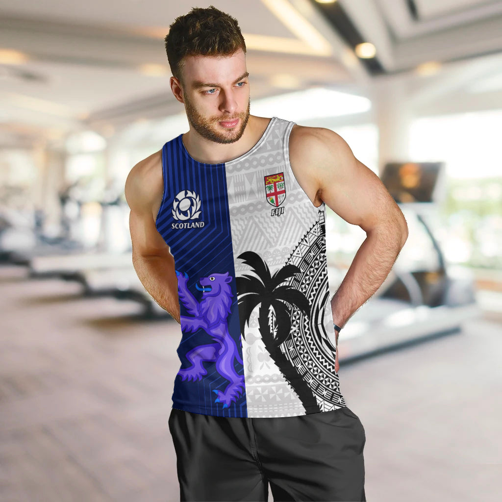 Custom Fiji And Scotland Rugby Men Tank Top Fijian Tapa Pattern With Thistle LT14 - Polynesian Pride