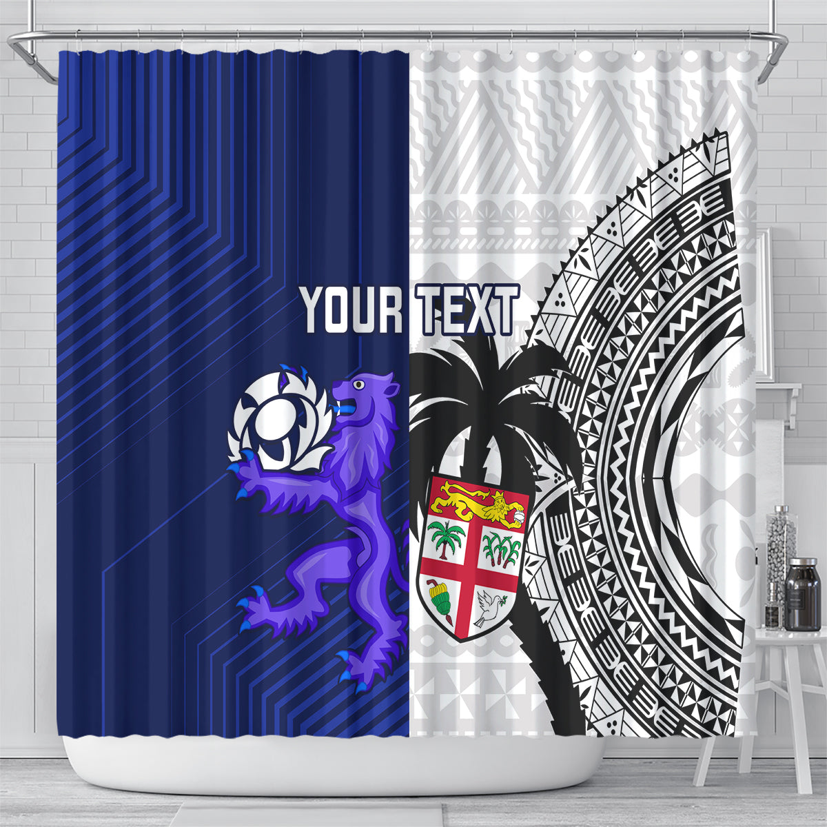 Custom Fiji And Scotland Rugby Shower Curtain Fijian Tapa Pattern With Thistle LT14 - Polynesian Pride
