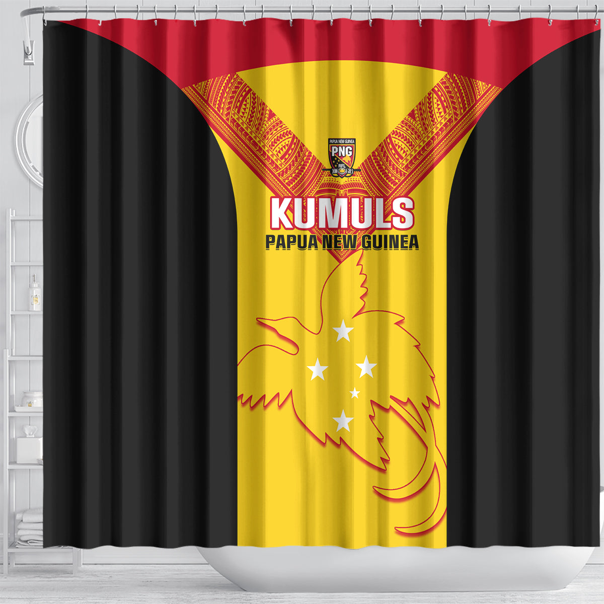 Papua New Guinea Rubgby Shower Curtain Pacific 2023 Go PNG Kumuls LT14 - Polynesian Pride