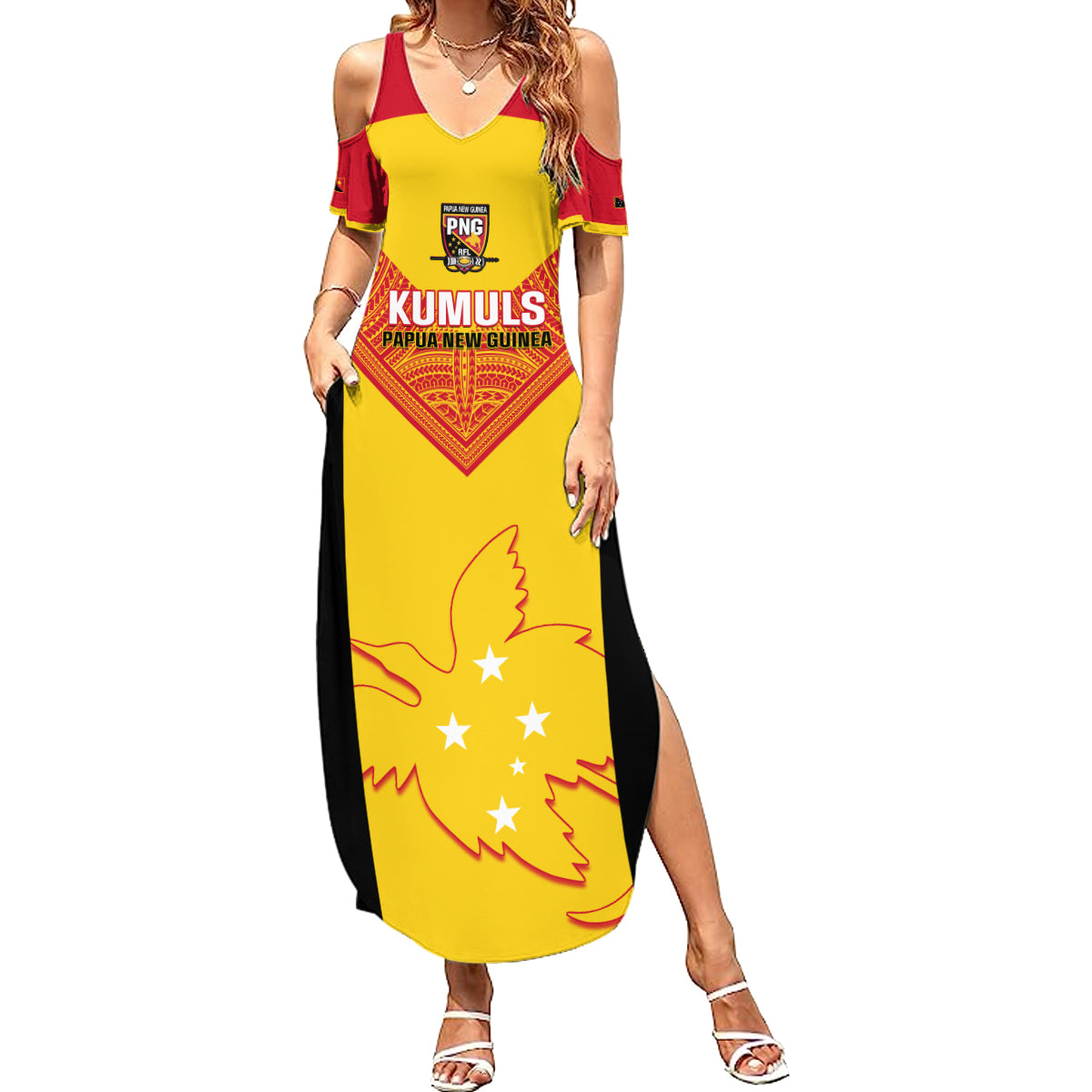 Custom Papua New Guinea Rubgby Summer Maxi Dress Pacific 2023 Go PNG Kumuls LT14 Women Yellow - Polynesian Pride