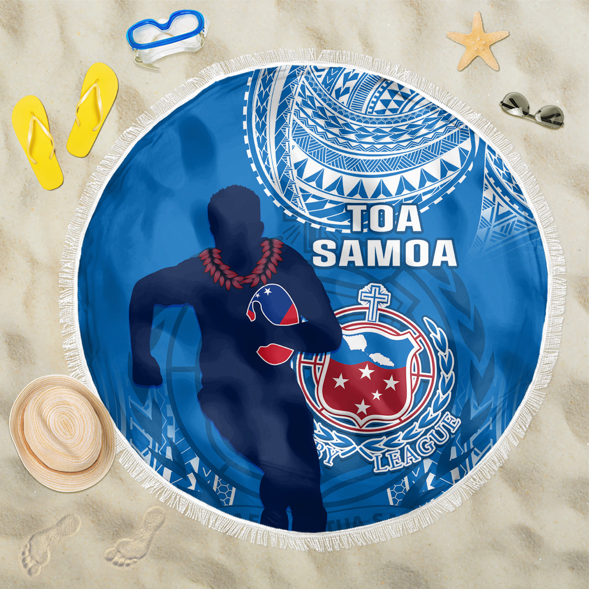 Samoa Rugby Beach Blanket Pacific 2023 Go Toa Samoa LT14 One Size 150cm Blue - Wonder Print Shop