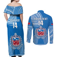 Custom Samoa Rugby Couples Matching Off Shoulder Maxi Dress and Long Sleeve Button Shirts Pacific 2023 Go Toa Samoa LT14 - Polynesian Pride