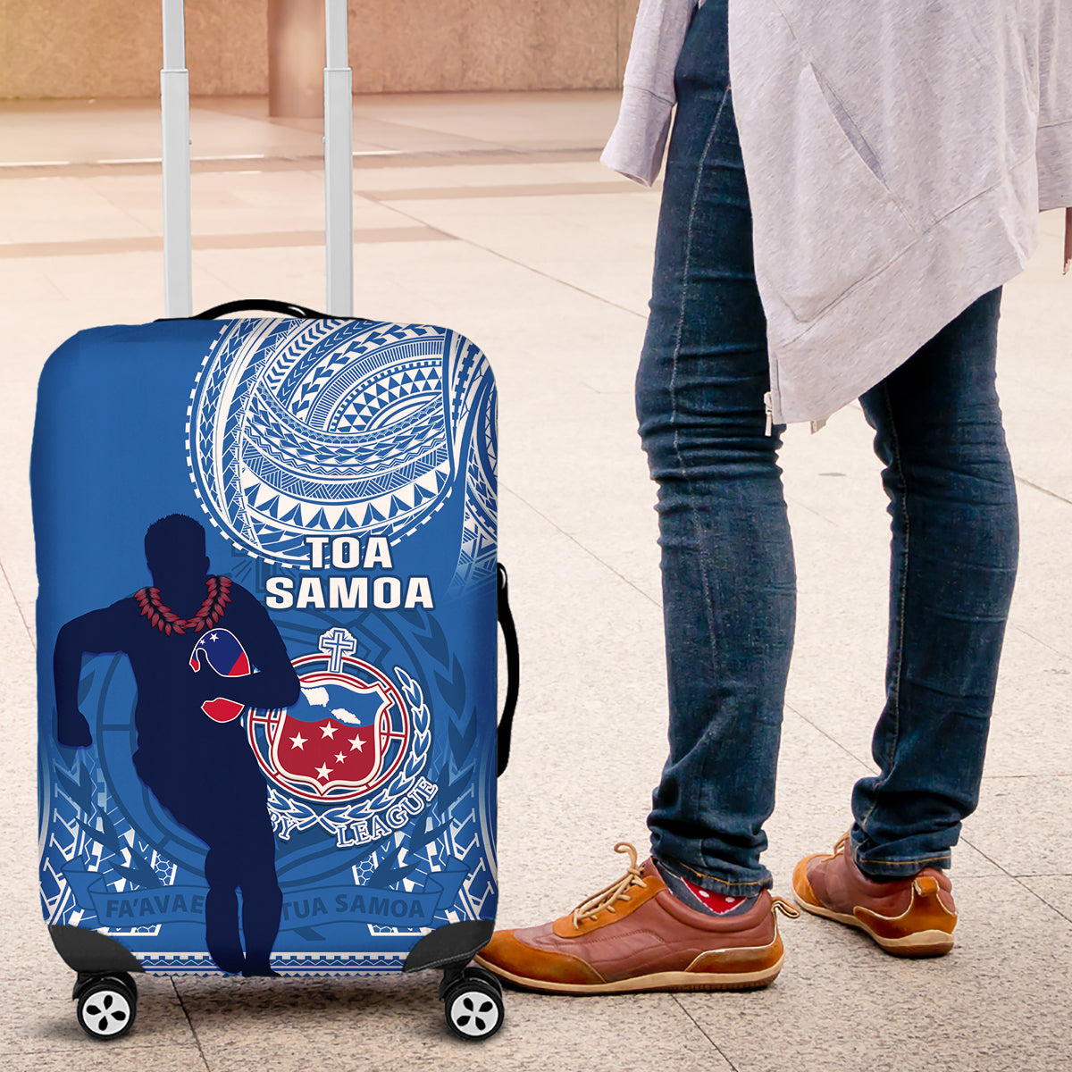 Samoa Rugby Luggage Cover Pacific 2023 Go Toa Samoa LT14 Blue - Polynesian Pride