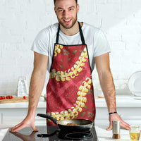 Red Palaka Hawaii Mele Kalikimaka Apron Ohia Lehua Monstera Puakenikeni Lei - Polynesian Pride