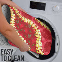 Red Palaka Hawaii Mele Kalikimaka Bathroom Set Ohia Lehua Monstera Puakenikeni Lei - Polynesian Pride